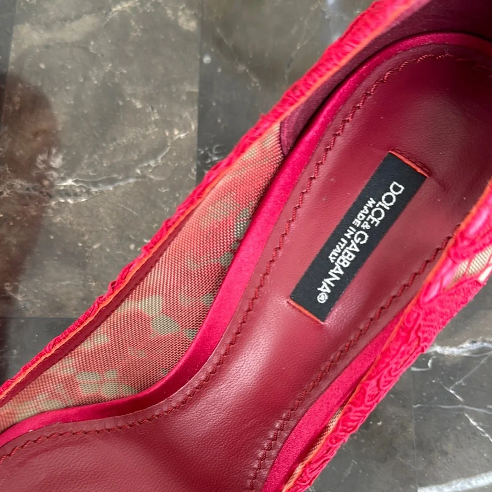 Dolce & Gabbana Red Lace Embellished Women's Shoes